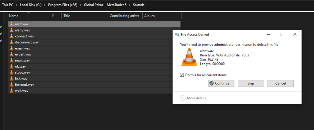 Deleting sound files in MetaTrader