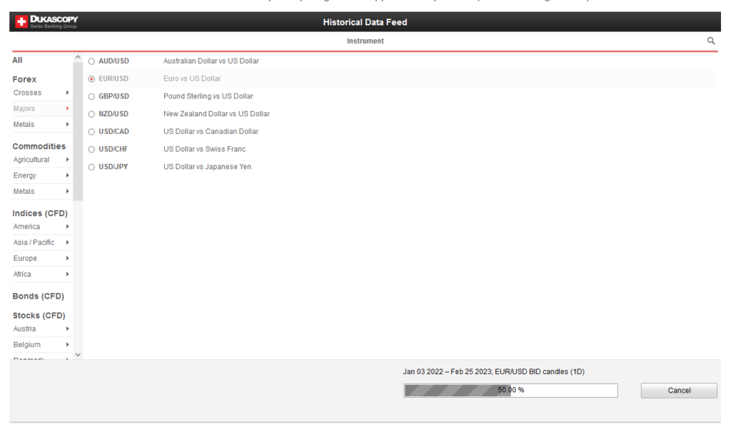 Preparation of historical forex data file